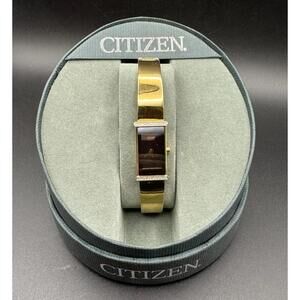 Citizen Eco-Drive Women's Gold Tone Watch with Rectangular Black Dial
